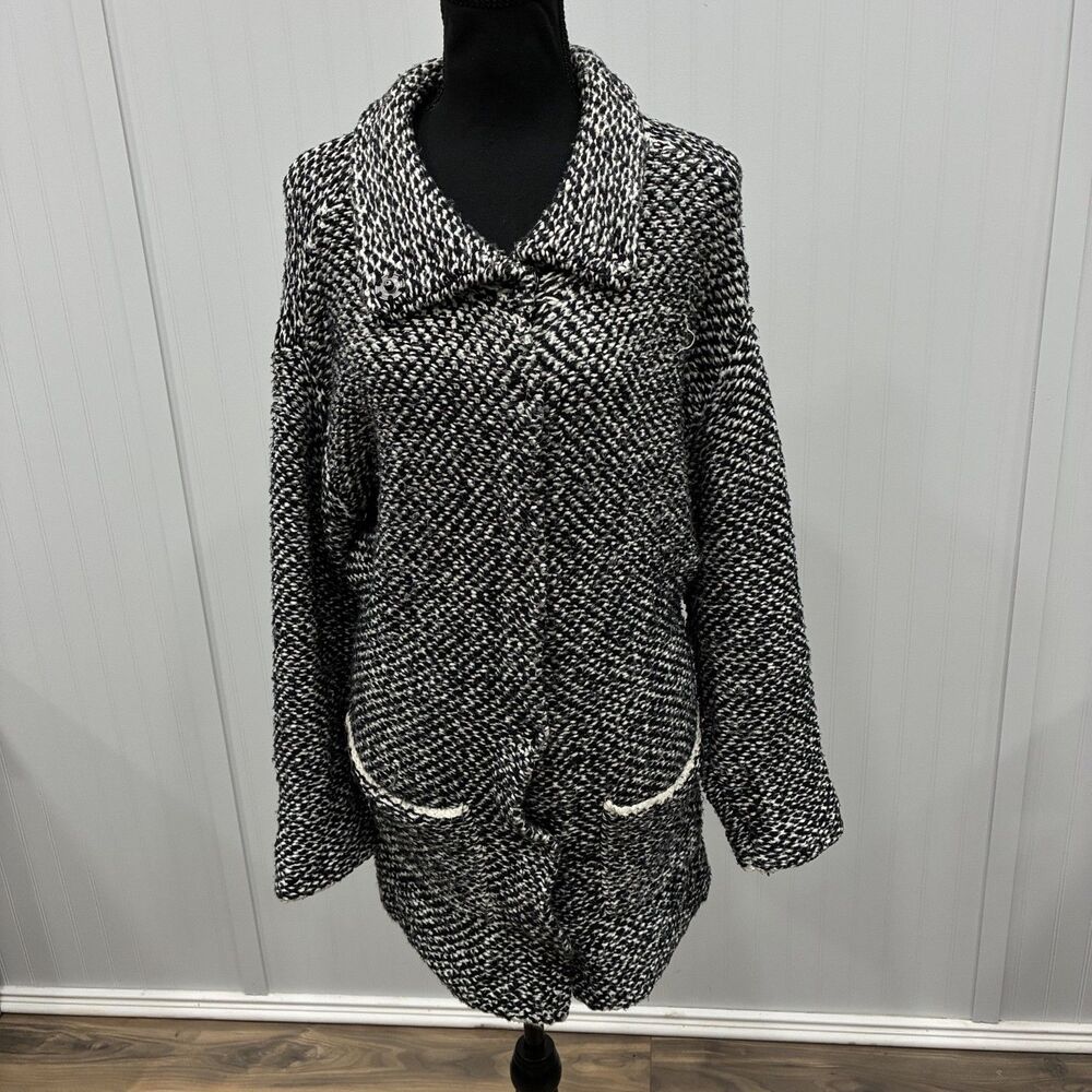 Eileen Fisher Black Organic Cotton Chunky Knit Button Cardigan Sweater Small